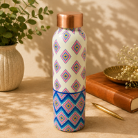 Handcrafted Multicolor Tribal Geometric Copper Water Bottle