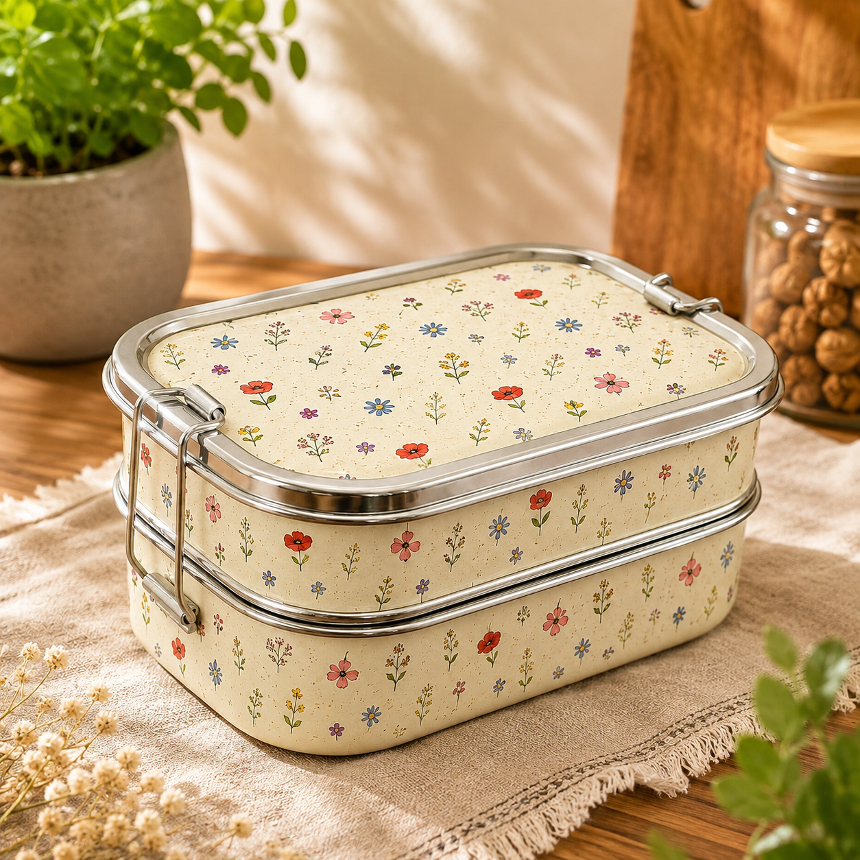 Eco-Friendly Ethnic Meenakari 2-Tier Steel Tiffin