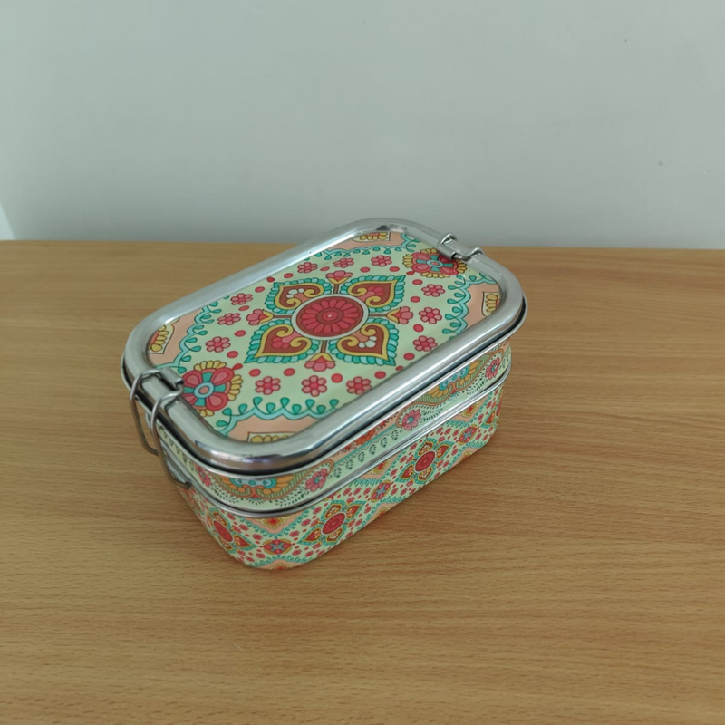 Eco-Friendly Ethnic Meenakari 2-Tier Steel Tiffin