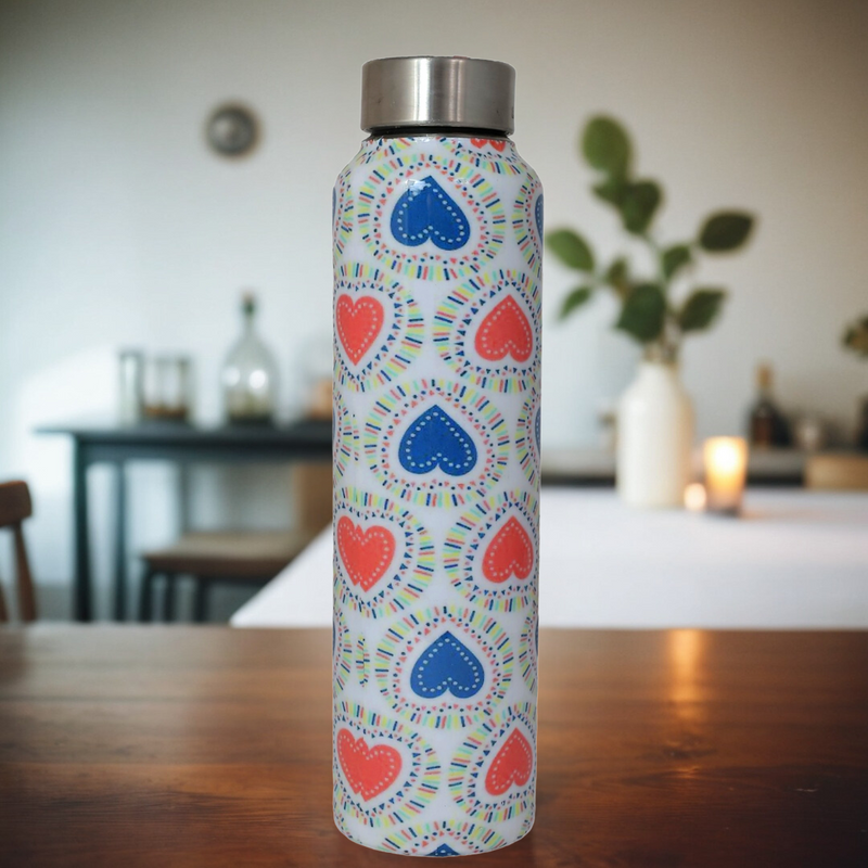 Heart Print Handcrafted Eco-Friendly Meenakari Steel Bottle(1L)