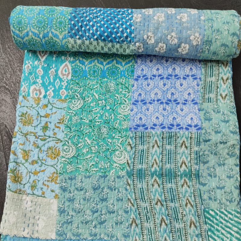 Handcrafted Block Print Bedcover with Patchwork | Artisan-Made 100% Cotton Bedspread