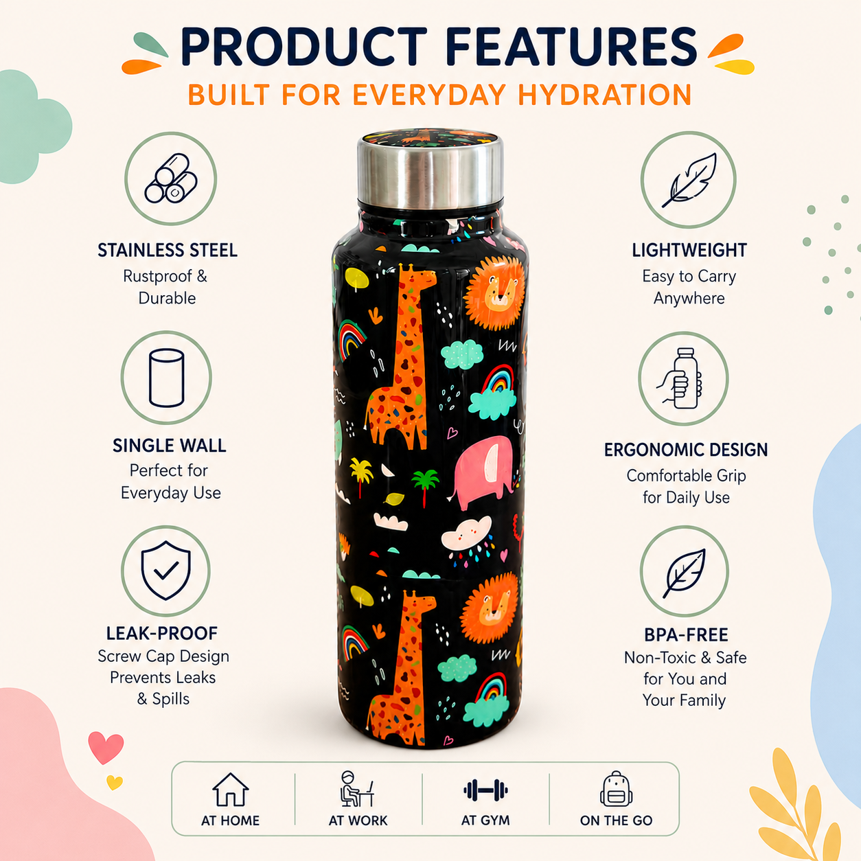 Handcrafted Eco-Friendly Meenakari Stainless Steel Bottle(750 ML)