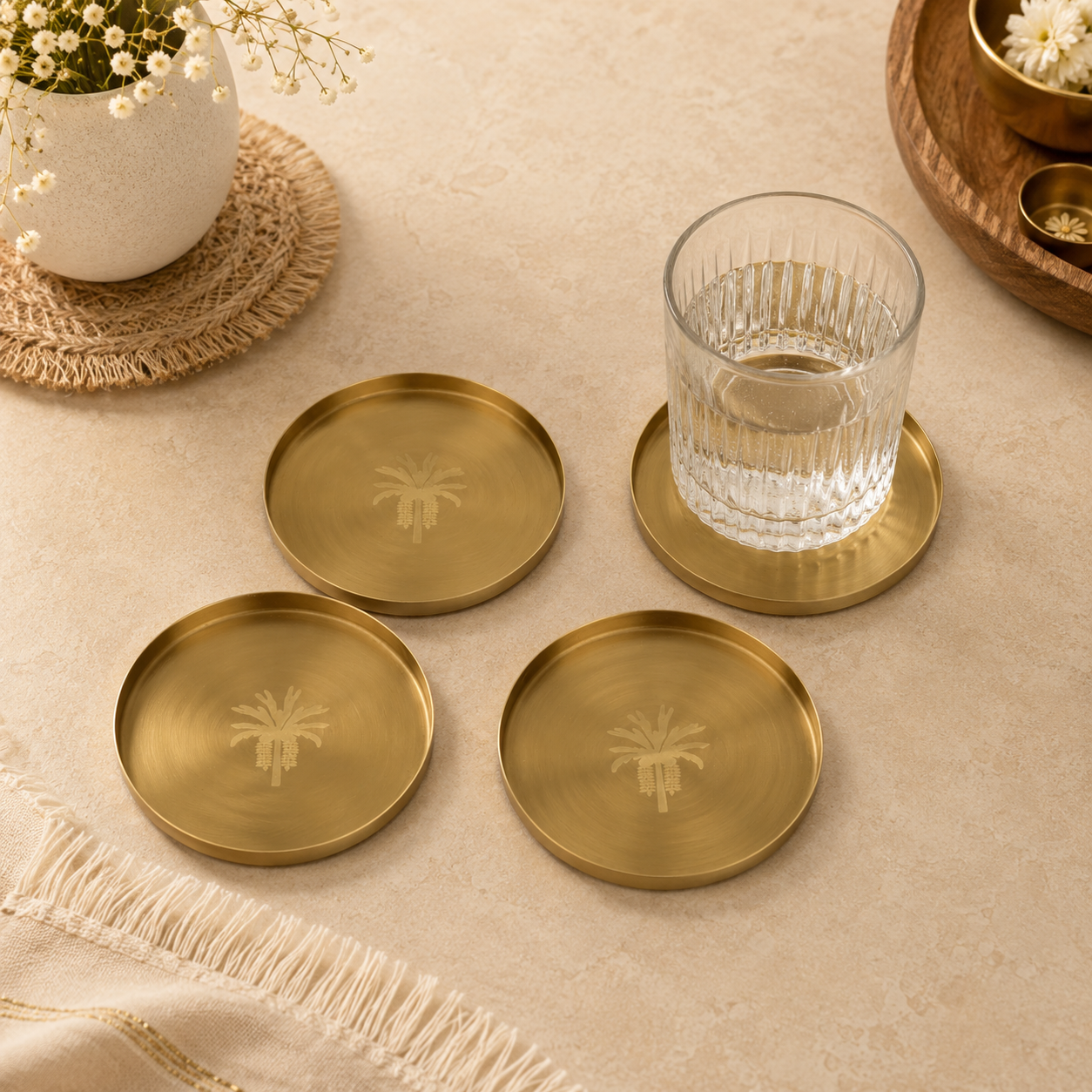 Embossed Brass Coaster  Set of 4