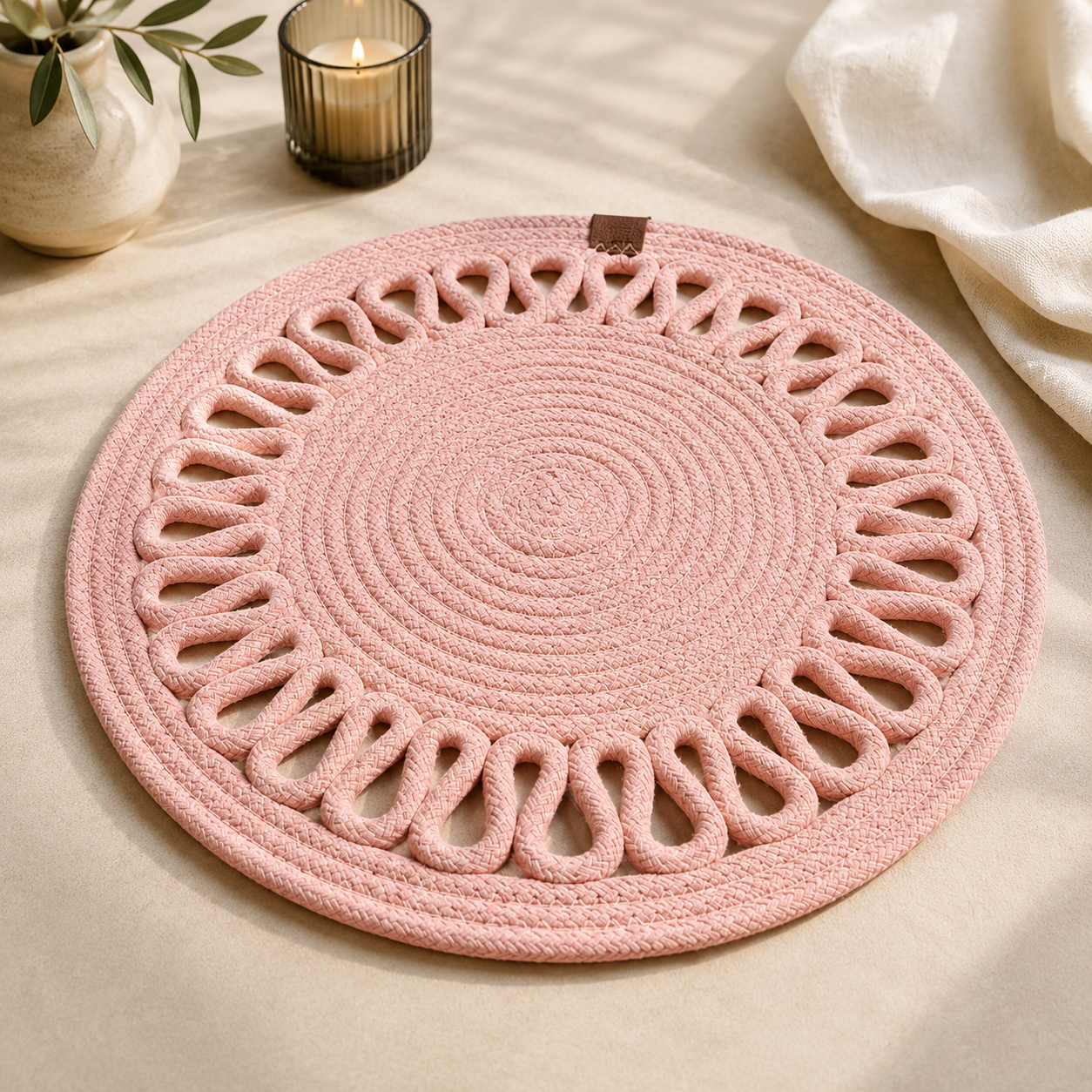 Handcrafted Round Braided Table Mat Set of 4 – Dusty Rose