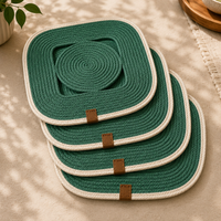 Handcrafted Green Braided Table Mats – Set of 4 | Premium Dining Placemats