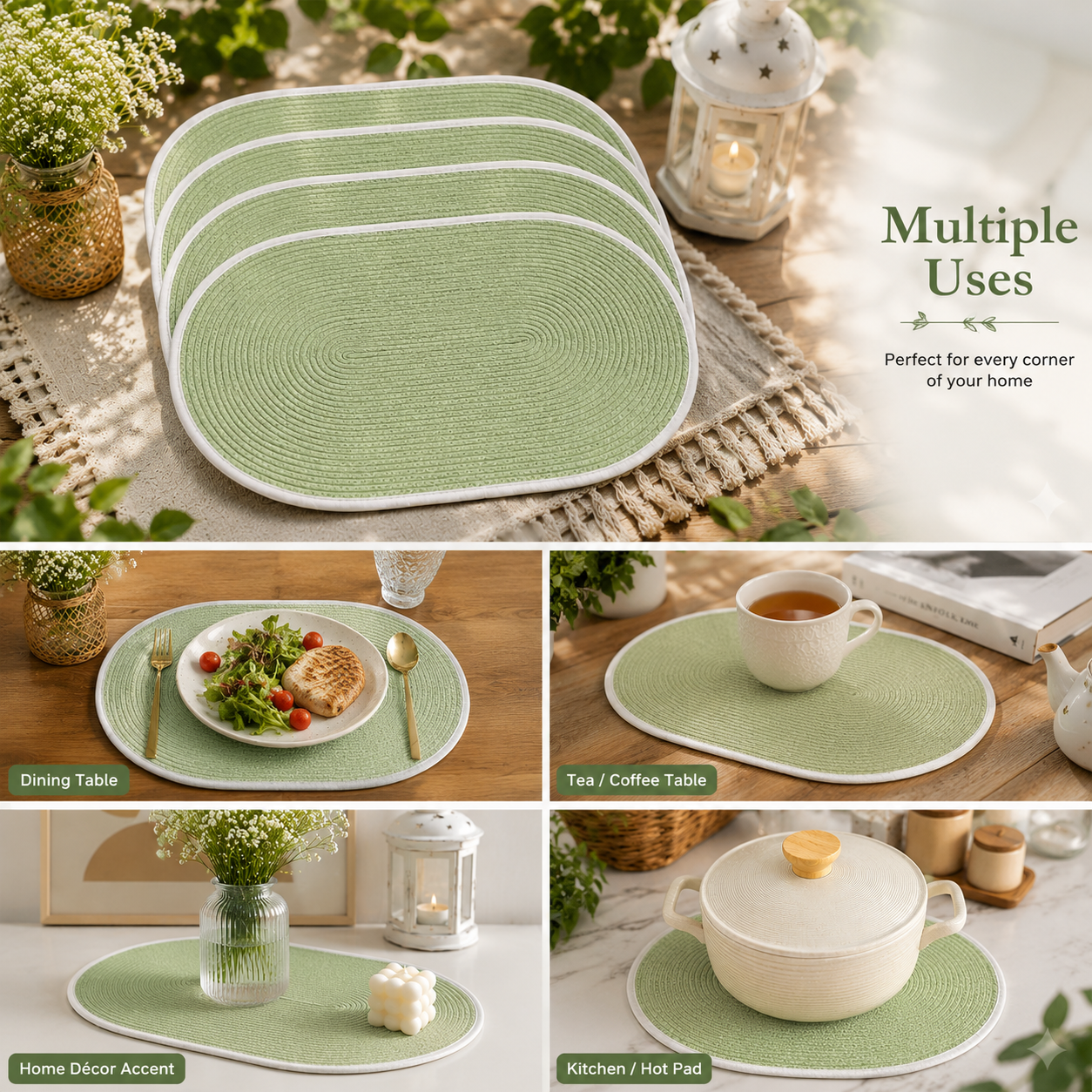 Oval Table Mat Set of 4 – Sage Green