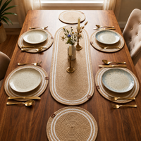 Rustic Woven Dining Table Mat & Runner Set -( Set Of 7)