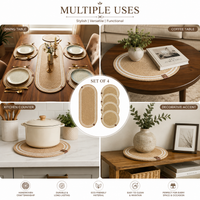 Rustic Woven Dining Table Mat & Runner Set -( Set Of 7)