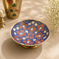 Handcrafted Brass Meenakari Bowls – Blue Floral Design