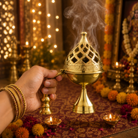 Handcrafted Brass Dhoop Dani Incense Burner with Handle