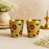 Brass Floral Puja Glasses - Set of 2
