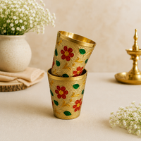 Brass Floral Puja Glasses - Set of 2