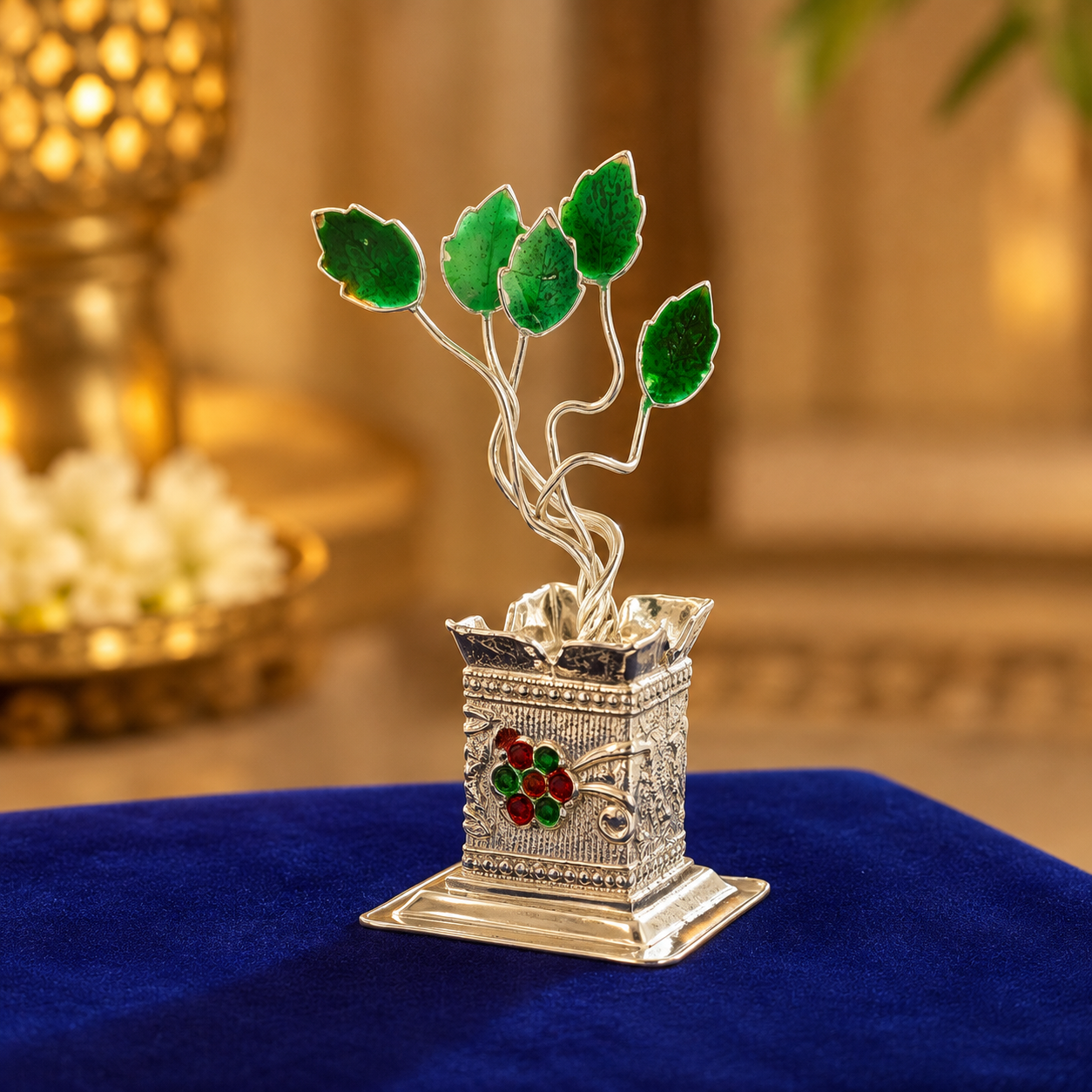 German Silver Decorative Tulsi Pot | Traditional Pooja & Home Temple Accessory