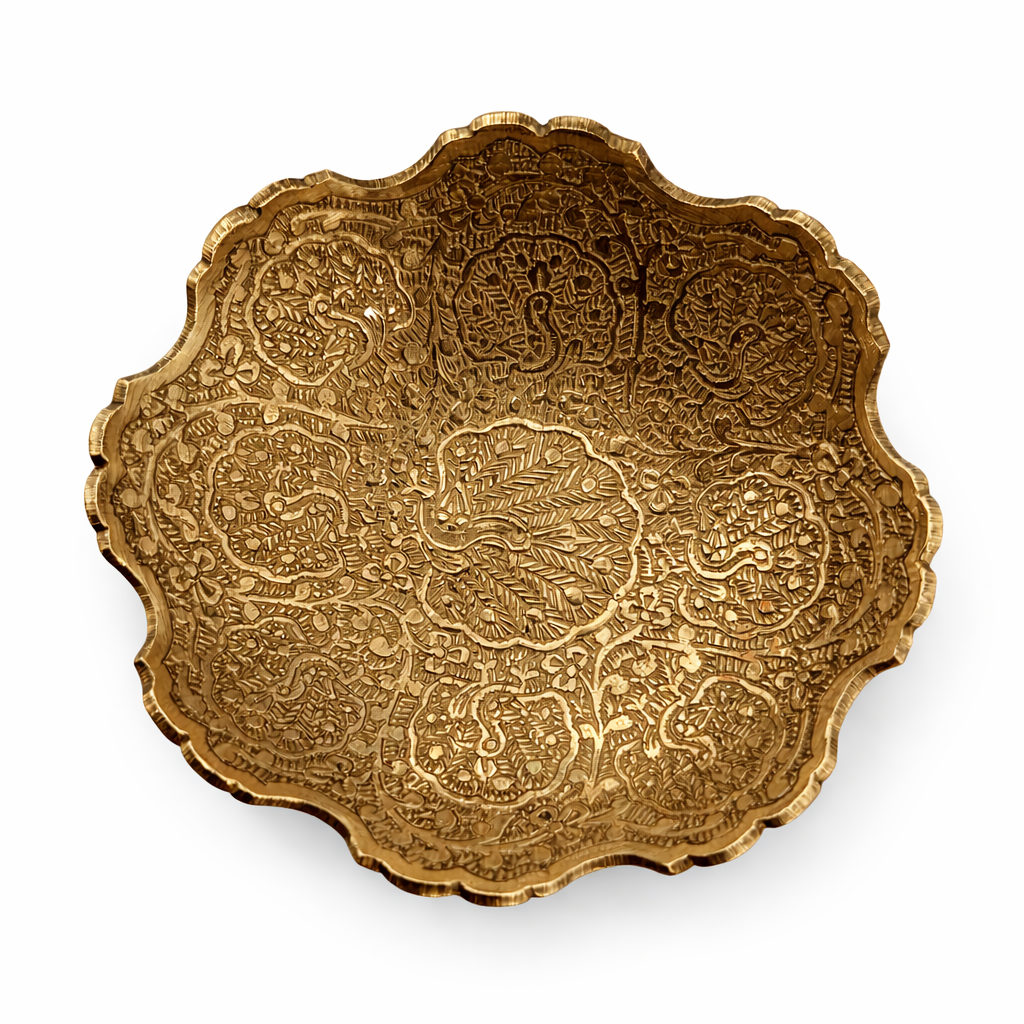Handcrafted Brass Decorative Bowls Set of 2 | Antique Engraved Floral Design Serving Bowls