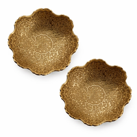 Handcrafted Brass Decorative Bowls Set of 2 | Antique Engraved Floral Design Serving Bowls