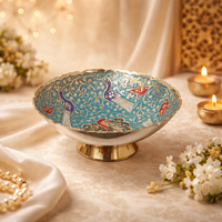 Handcrafted Meenakari Brass Bowls Set of 2 | Peacock Design Decorative Dry Fruit & Serving Bowls