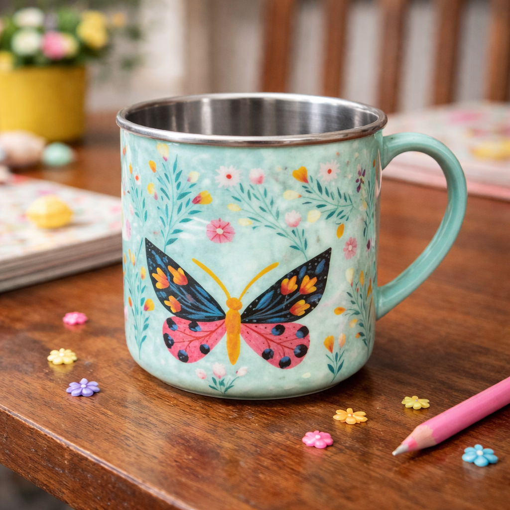 Hand Painted Stainless Steel Mug | Reusable Tea Cup for Home & Office