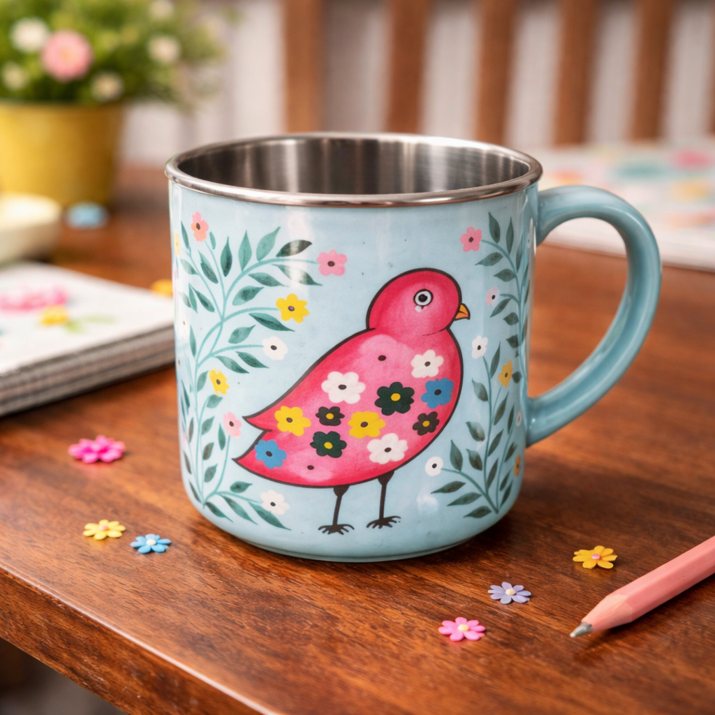 Hand Painted Stainless Steel Mug | Reusable Tea Cup for Home & Office
