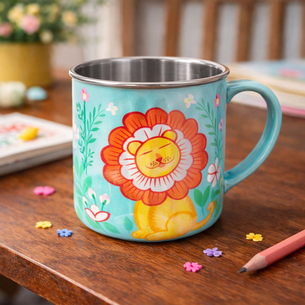 Hand Painted Stainless Steel Mug | Reusable Tea Cup for Home & Office