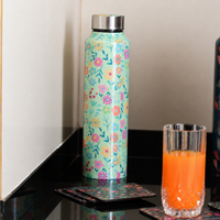 BG| Handcrafted Eco-Friendly Meenakari Stainless Steel Bottle(1L)-Green Floral