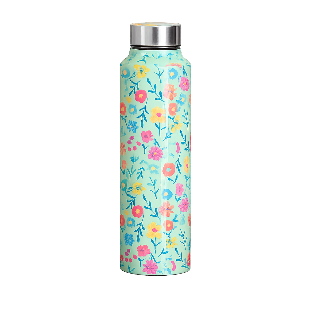 BG| Handcrafted Eco-Friendly Meenakari Stainless Steel Bottle(1L)-Green Floral