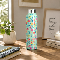 BG| Handcrafted Eco-Friendly Meenakari Stainless Steel Bottle(1L)-Green Floral
