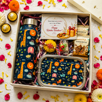 Premium Rakhi Gift Box-Animal Bottle+ Animal 1 tier Lunchbox