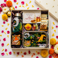 Premium Rakhi Gift Box-Jungle Bottle+ Jungle 1 tier Lunchbox
