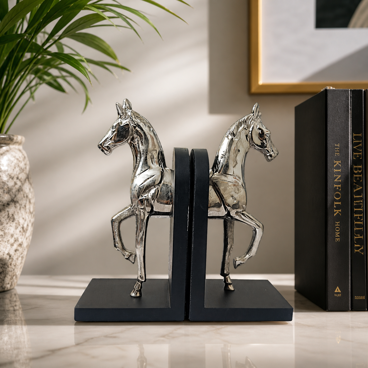 Elegant Horse Bookends | Decorative Metal Book Holder for Home & Office