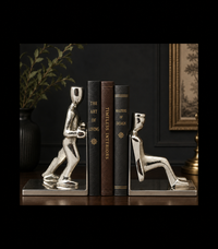 Modern Silver Human Figure Bookends | Decorative Metal Book Holder for Home & Office