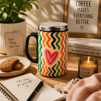 Printed Stainless Steel Coffee Mug with Lid | Reusable Tea & Coffee Mug for Home & Office