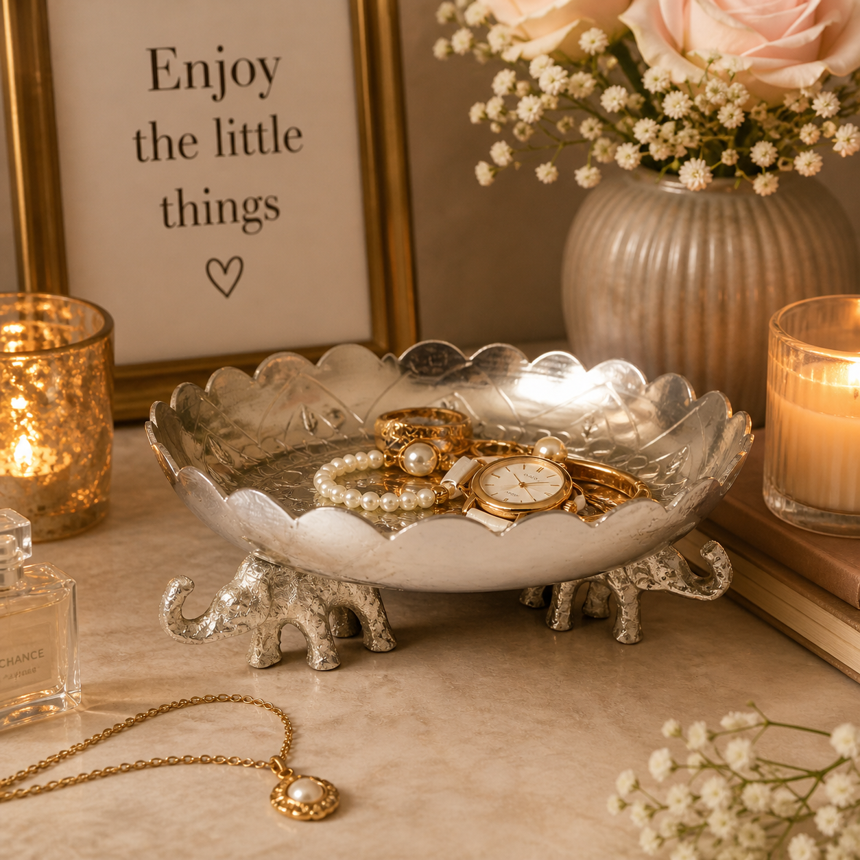 Elegant Silver Decorative Metal Bowl | Luxury Centerpiece, Dry Fruit & Potpourri Bowl