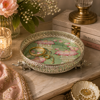 Handcrafted Decorative Tray with Elephant Stand | Luxury Serving & Festive Gift Tray