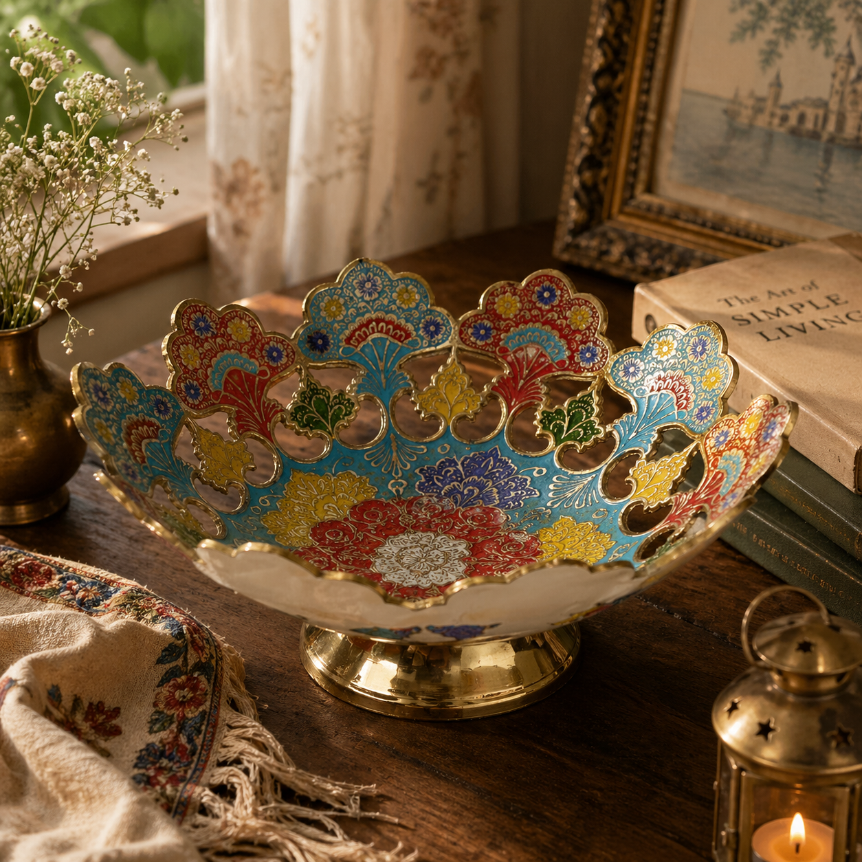 Handcrafted Floral Metal Decorative Bowl | Elegant Centerpiece, Fruit Bowl