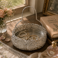 Elegant Silver Decorative Metal Tray with Handle