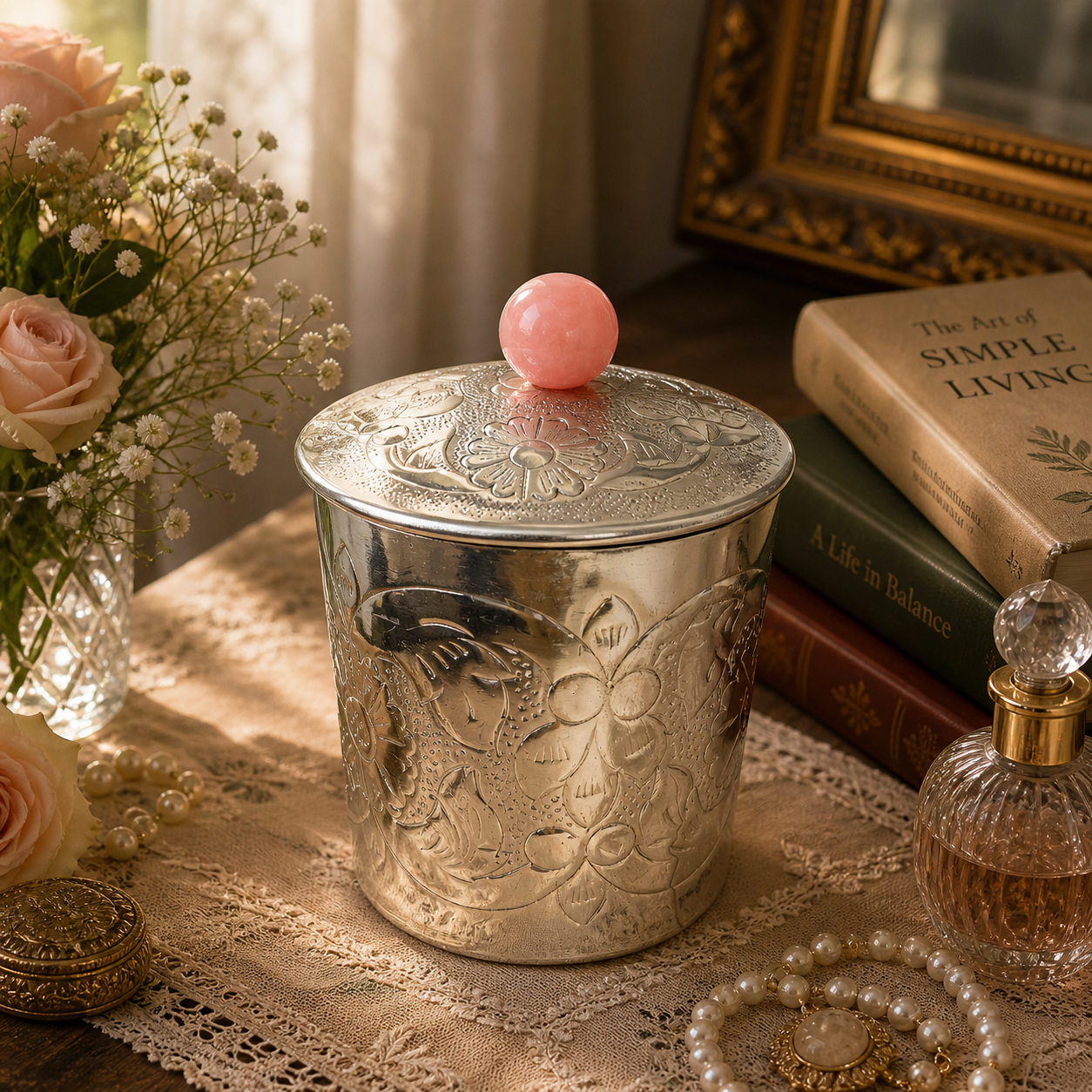 Handcrafted Silver Decorative Storage Jar with Lid | Elegant Dry Fruit, Candy & Trinket Container
