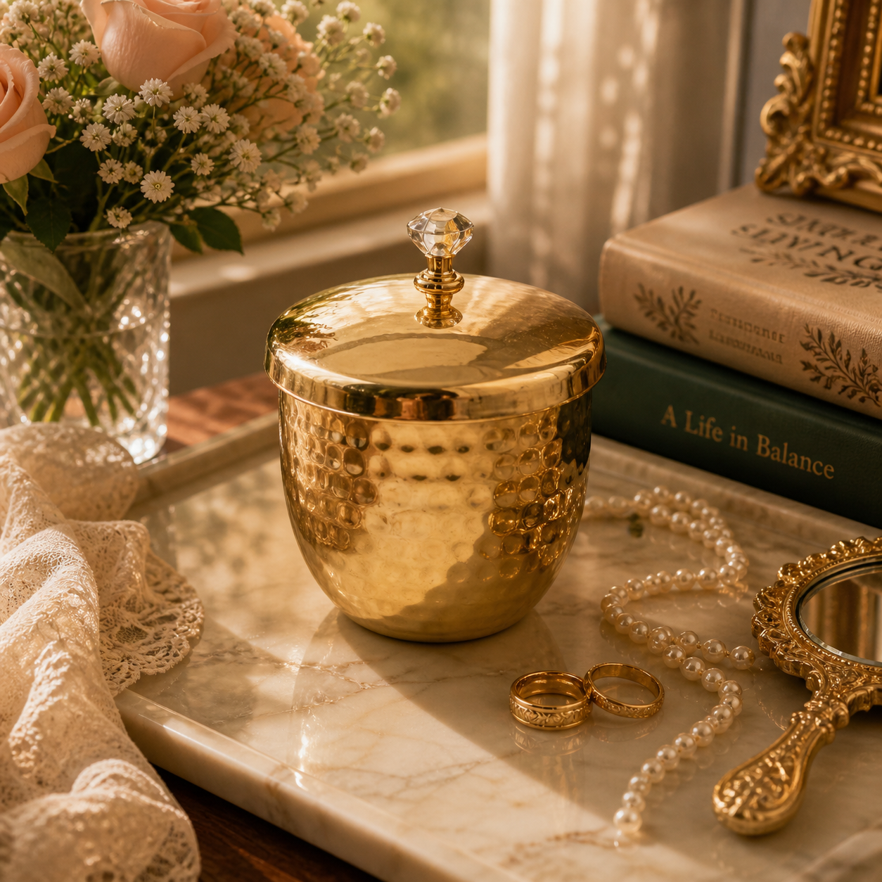 Elegant Gold Decorative Storage Jar with Lid | Luxury Trinket & Dry Fruit Container