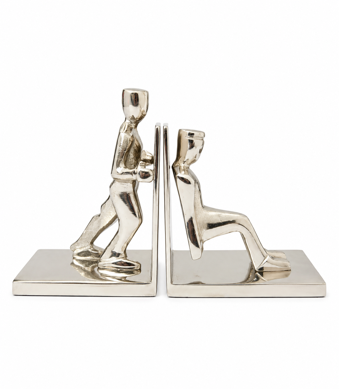 Modern Silver Human Figure Bookends | Decorative Metal Book Holder for Home & Office