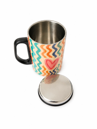 Printed Stainless Steel Coffee Mug with Lid | Reusable Tea & Coffee Mug for Home & Office