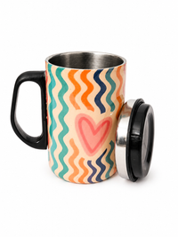 Printed Stainless Steel Coffee Mug with Lid | Reusable Tea & Coffee Mug for Home & Office