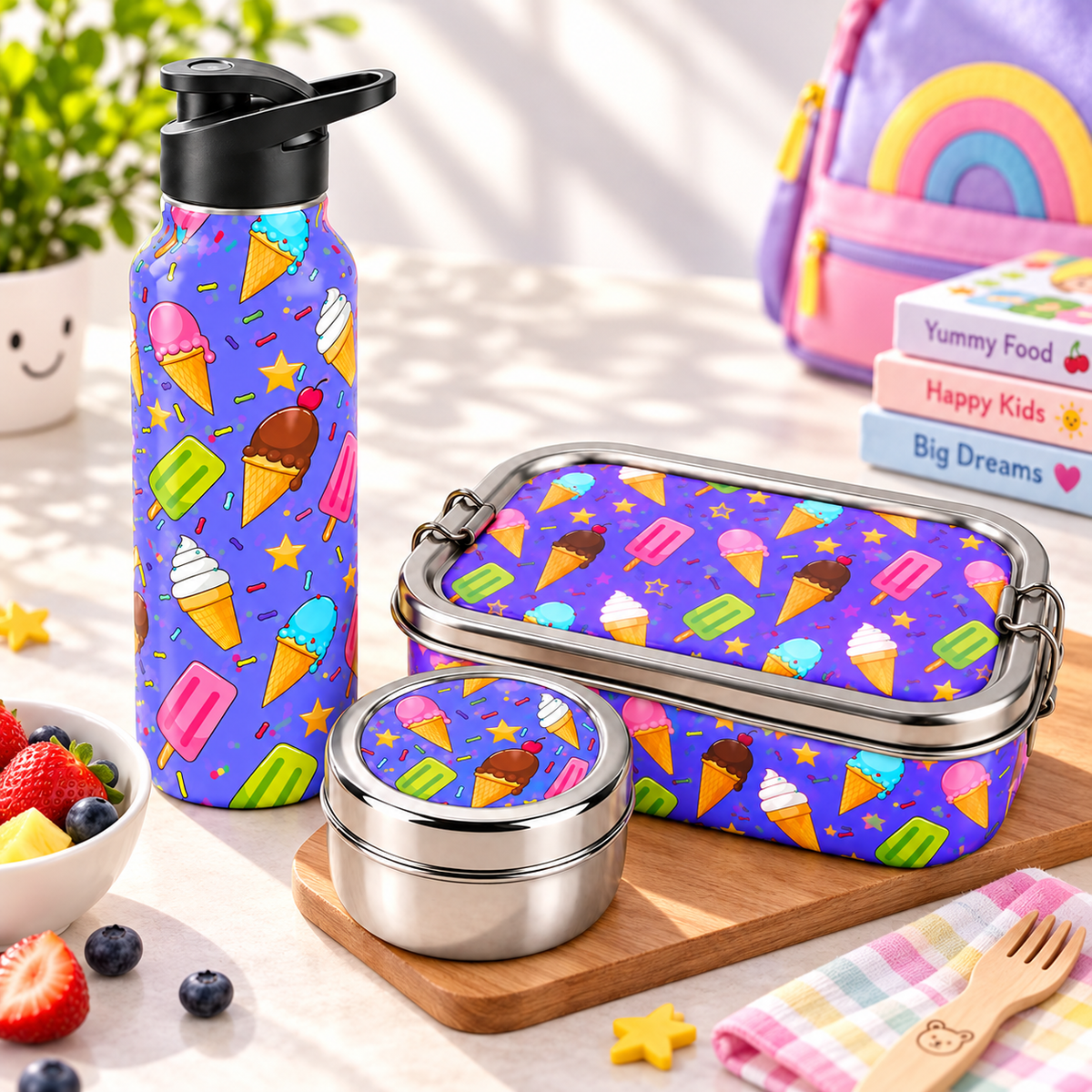 Stainless Steel Lunch Box , Snack Box & Water Sipper (750 ML) Set