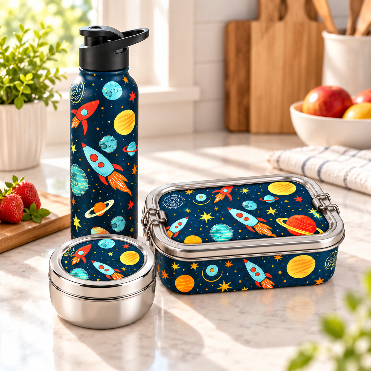Stainless Steel Lunch Box , Snack Box & Water Sipper (750 ML) Set