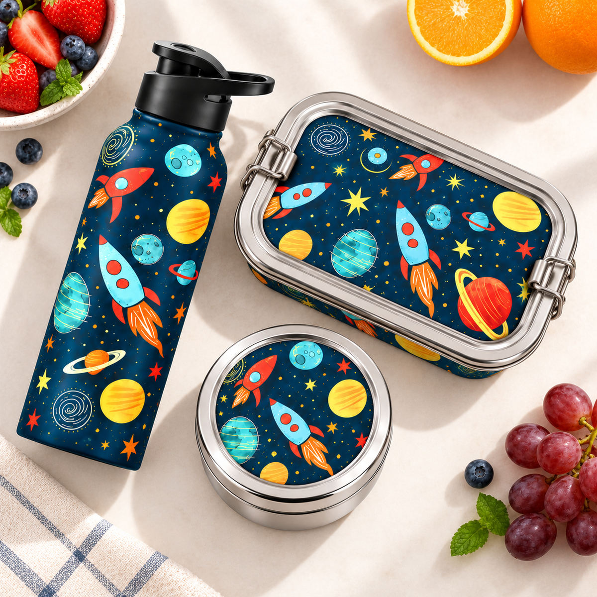 Stainless Steel Lunch Box , Snack Box & Water Sipper (750 ML) Set