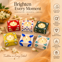 Floral Meenakari Square Diya Candle Holder Set of 6