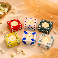 Floral Meenakari Square Diya Candle Holder Set of 6