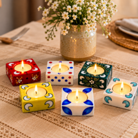 Floral Meenakari Square Diya Candle Holder Set of 6
