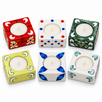 Floral Meenakari Square Diya Candle Holder Set of 6