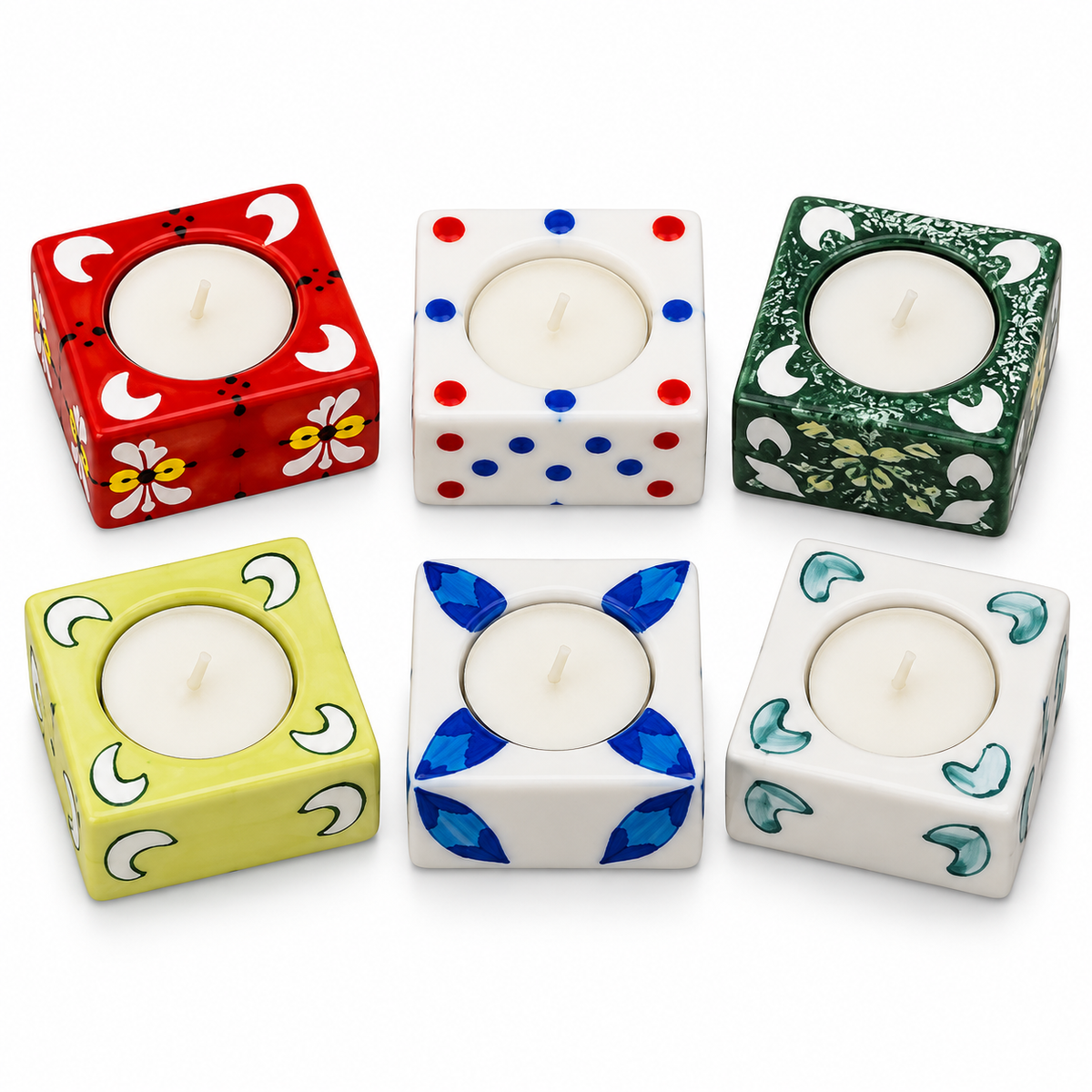 Floral Meenakari Square Diya Candle Holder Set of 6