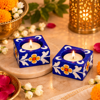 Handcrafted Blue Meenakari Square Diya Candle Holder Set of 2