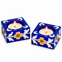 Handcrafted Blue Meenakari Square Diya Candle Holder Set of 2